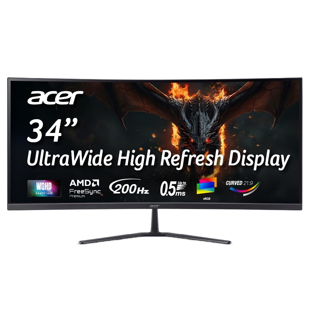 Acer Nitro ED340CUR X0 34 Inch UWQHD Curved Gaming Monitor | 3440x1440 VA Panel | 200Hz (DP) | 1ms VRB | AMD FreeSync Premium | HDR10 | 1500R | 2x HDMI 2.1 + DP 1.4 | Easy Tilt | Speakers | VisionCare-image-19