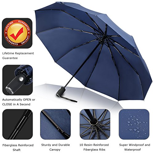 Anntrue Windproof Travel Umbrella, Auto Open Close Lightweight Compact Portable Backpack Folding Umbrella, Perfect for… - Image 3