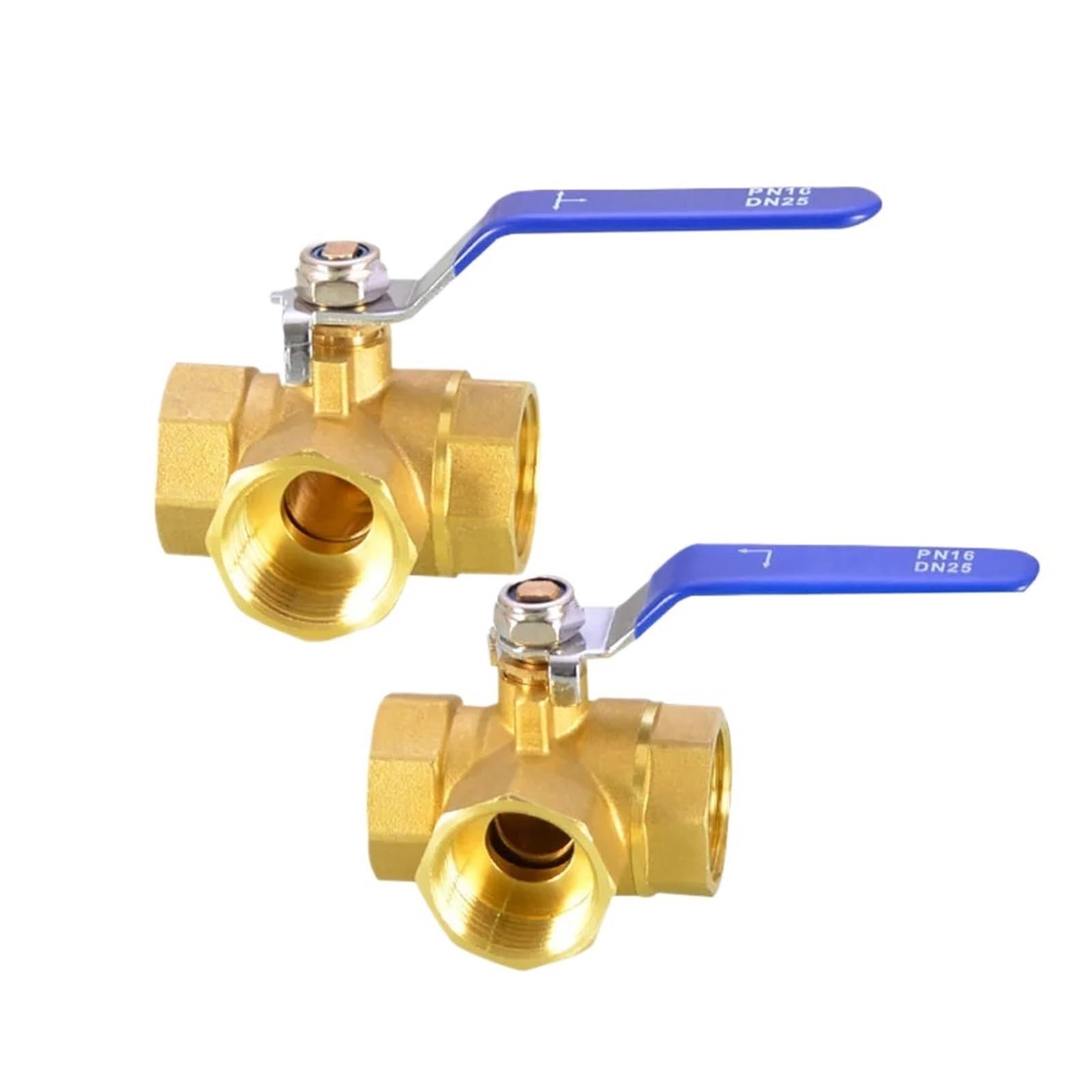 YIHANWUU 3-Way Ball Valve, 1/4" 3/8" 1/2" 3/4" 1" Female Brass Full Port T-Port L-Port 3 Way Ball Valve Connector Adapter/Ttype/1In