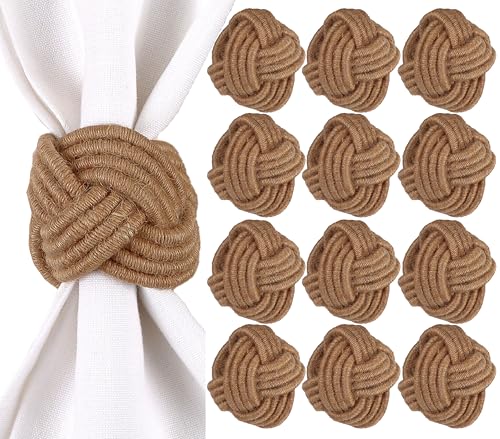 Alpha Living Home Jute Napkin Rings, Brown, Set of 12