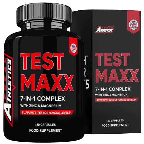 Test Maxx Testosterone Supplements for Men - Testosterone Booster for Men 180 Capsules - 7 Powerful Active Ingredients & Vitamins Including Zinc, Maca Root Extract, Fenugreek, Ginseng - Made in The UK