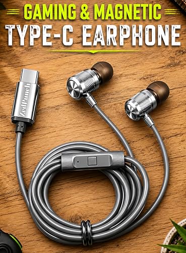 Image of ZedPunch Gaming Type-C Wired Earphone with Mic, 10mm Dynamic Bass Driver, Magnetic in-Ear Headphones, Low Latency Sound for Gaming, 1 Button Control, HD Calling, Voice Assistant (Silver Grey)