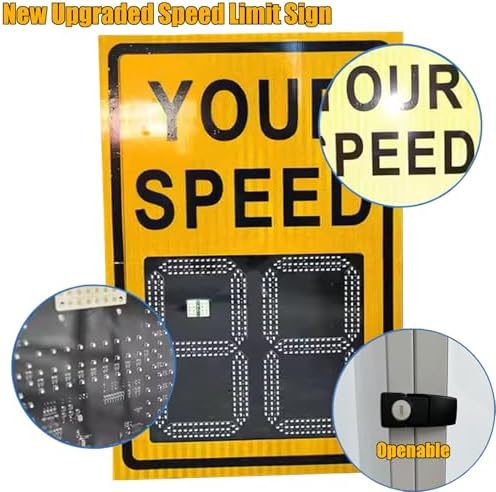 Speed Radar Traffic Sign, Solar Powered Feedback Sign for Roadway Safety, Reflective Aluminum, Weatherproof