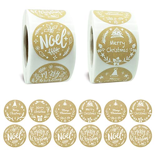 1000 Pcs Roll Merry Christmas Stickers for Envelopes, Large Christmas Tags for Cards Gifts Envelope Seal, 1.5\" Diameter 2 Rolls