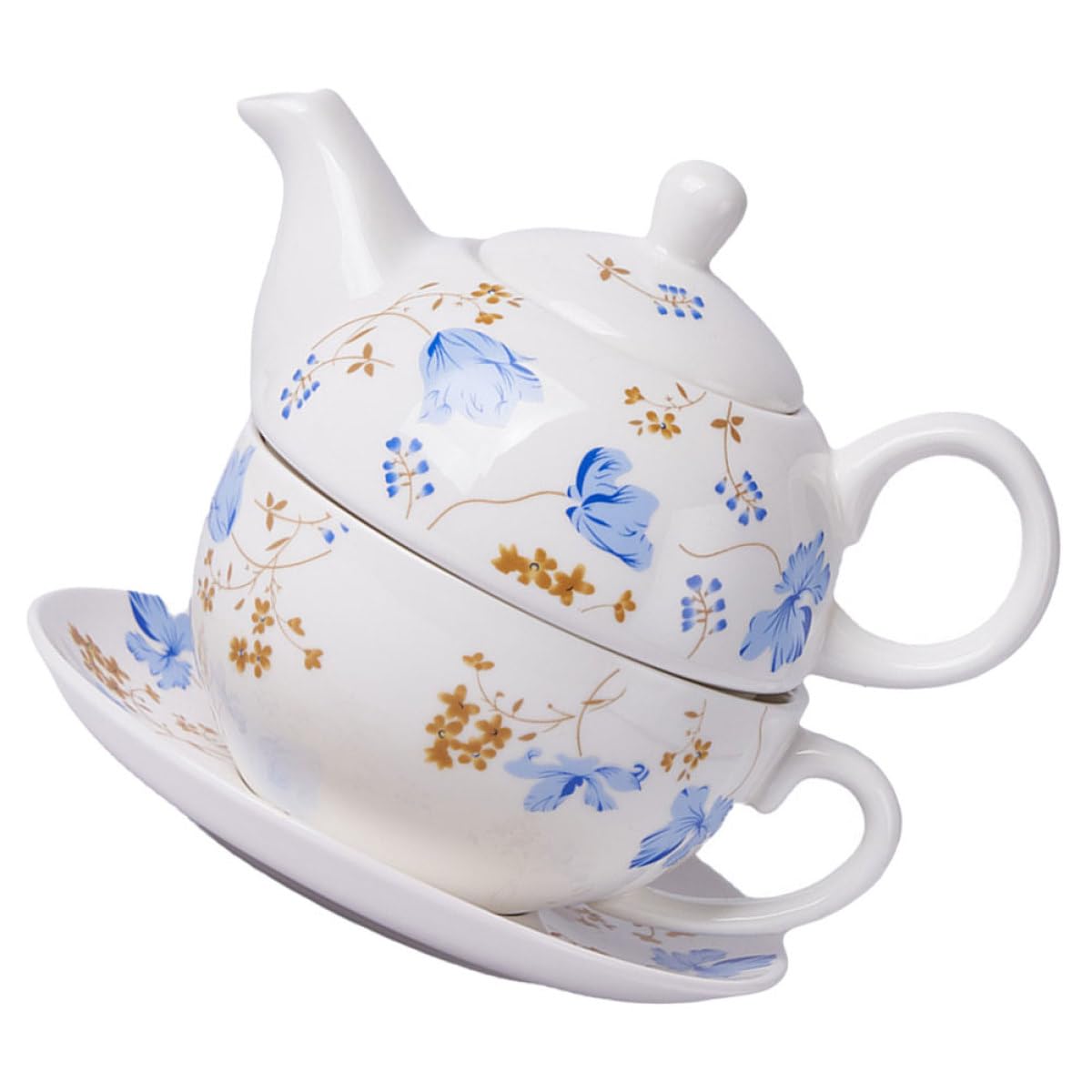 Abaodam Juego de Té de Cerámica con Tetera de 480ml y Taza de 350ml, Diseño Retro y Superficie Delicada, Adecuado para Hojas Sueltas y Agua de Frutas en Festivales o Regalos