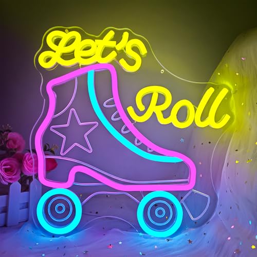 Let\'s Roll Neonschild für Wanddekoration, Rollschuhlaufen, Neon-LED-Schild, dimmbar, Rollschuh-Party-Dekorationen, Neon-Lichtschild für Rollschuhe, Geschäft, Club, Sport, beleuchtetes Skate-Schild für Let\'s Roll Neonschild für Wanddekoration, Rollschuhlaufen, Neon-LED-Schild, dimmbar, Rollschuh-Party-Dekorationen, Neon-Lichtschild für Rollschuhe, Geschäft, Club, Sport, beleuchtetes Skate-Schild für