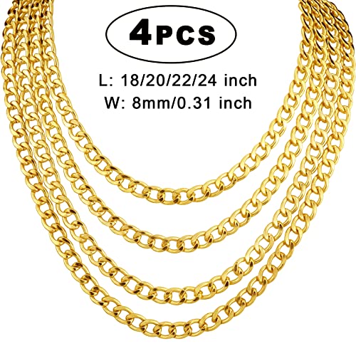 4 Pack 18/20/22/24inch Different Size Fake Gold Chain Hip Hop Rapper Faux Gold Stainless Steel Chunky Chain for 80's, 90's Party W: 8mm for Women Men2