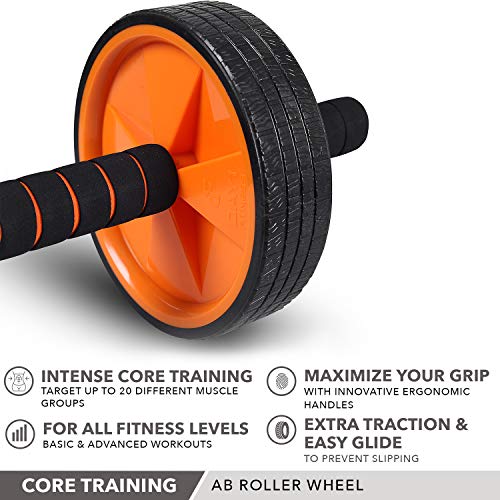 Ab Wheel Roller by Day 1 Fitness for Core Training, with Extra Traction and Easy Glide - Premium, Durable Exercise Wheel with Non-Slip Grip for Men and Women - Abdominal Workout Equipment for Obliques