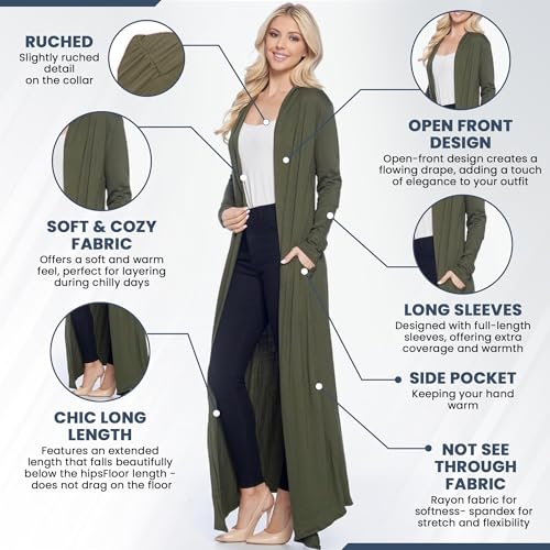 Image of Isaac Liev Women's Maxi Cardigan - Casual Long Flowy Open Front Floor Length Drape Lightweight Duster Sweater Made in USA