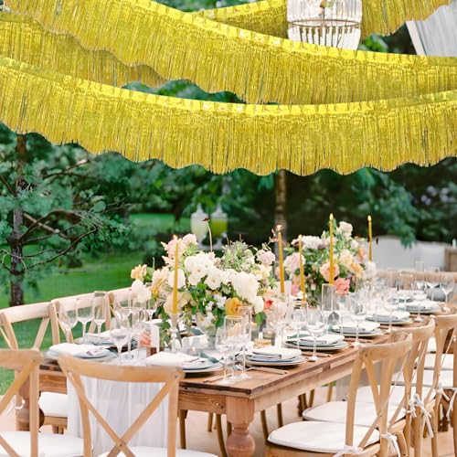 Image of LOLStar Gold Foil Fringe Tinsel Garland, Tinsel Streamers Banner, 6 Pack | 60Ft Tinsel Streamers, Shiny Gold Tinsel Fringe Banners for Wedding, Birthday, Anniversary, Christmas, New Year Party Decor