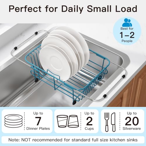 Image of JASIWAY Blue Dish Drying Rack in Sink with Utensil Holder, RV, Apartment