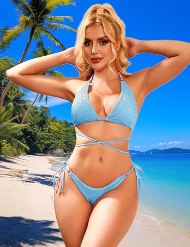 Image of Women Bikini Set Metal Ring Two Piece Swimsuit | Various Wear Way,High Elasticity Breathable Fabric,Cross Strap Design Bathing Suit Swimwear