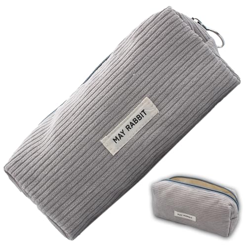JJHXM mäppchen, Federtasche, Federmappe, Cord-Stoff, Federmäppchen mit Reißverschluss, Schwarz, Teenager, Study-Federmäppchen für Schule (Grau)