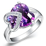 Uloveido Fashion Platinum Plated Love Heart Purple Cubic Zirconia Solitaire Accent Wedding Engagement Rings for Women J130 (size 6)
