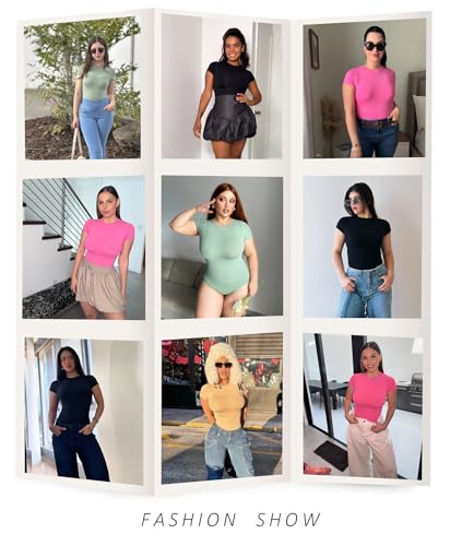 FeelinGirl Shapewear Bodysuit Compression Body Suits Women's Bodysuits High Neck Short Sleeve Plus Size Body Suit Body Shaper2