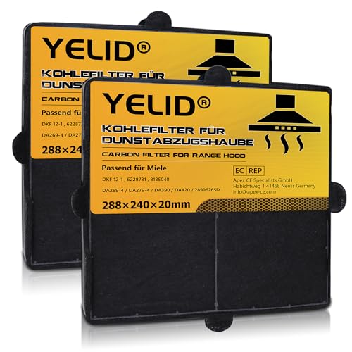 2 Aktivkohlefilter Dunstabzugshaube für Miele DKF 12-1 oder 6228731 DKF16-1 DKF17-1 Kompatibel mit DA269-4 / DA279-4 / DA390 / DA420 / 28996265D / DKF 44531