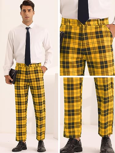 Lars Amadeus Plaid Dress Trousers for Men's Color Block Flat Front Tartan Dress Pants4