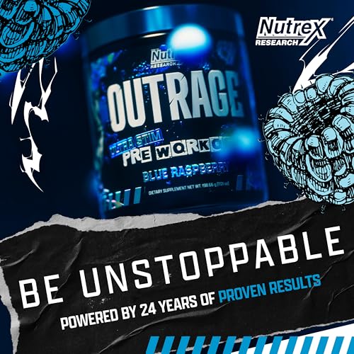 Image of Outrage Ultra HIGH STIM Pre-Workout Powder for Men | 400mg Caffeine, L-Citrulline, Beta-Alanine, Creatine | Extreme Energy, Focus, Strength & Endurance (30 Servings, Blue Raspberry)