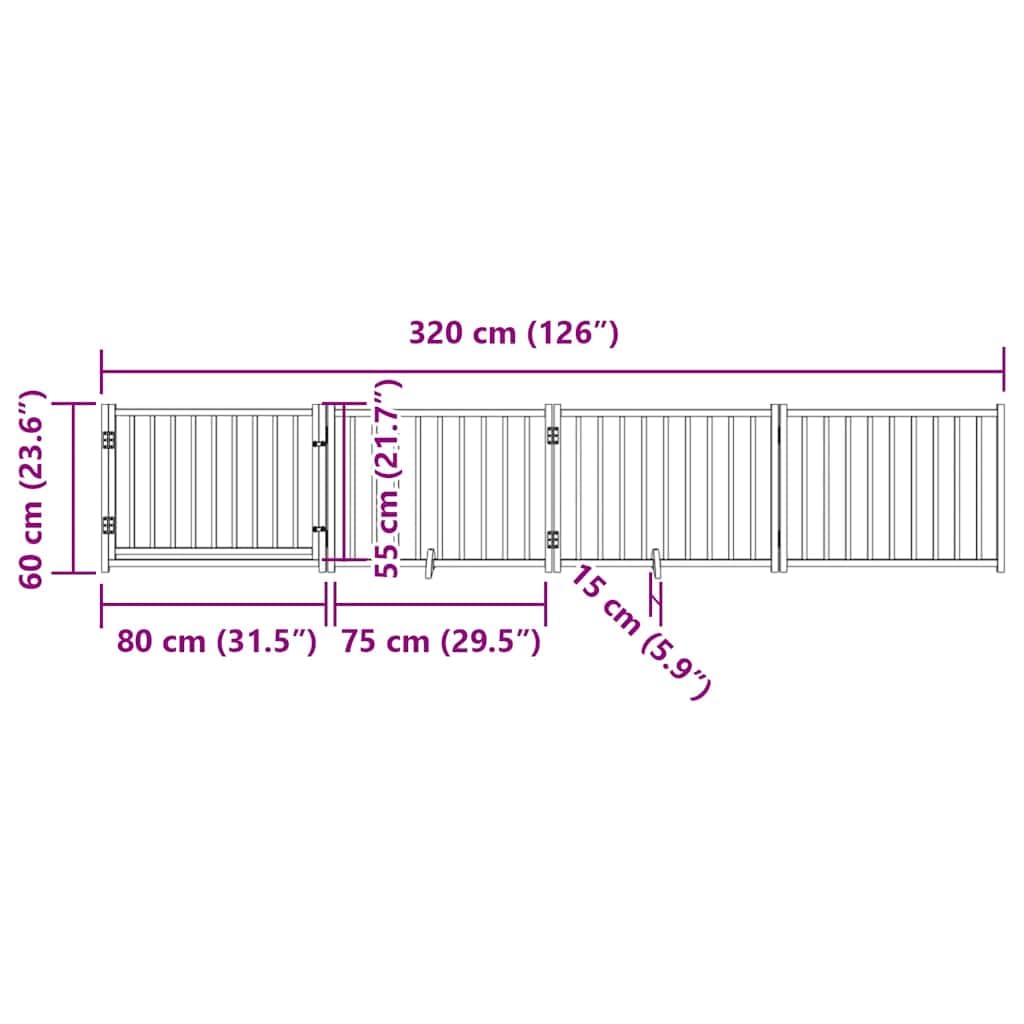 vidaXL Puerta de Perros Plegable 4 Paneles Madera Abeto marrón 320 cm, Puerta para Mascotas, Puerta de Seguridad para Perros, Puerta para Perros de Seguridad