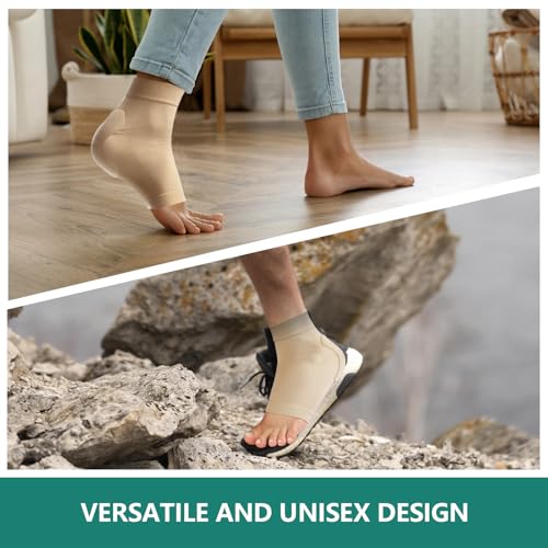 Image of Welnove Achilles Tendonitis Heel Protector Socks - 4 Pcs Achilles Tendon Support Compression Socks - Gel Padded Sleeve for Cushion & Protection of Bursitis, Tenderness, Dry Cracked (Beige,Larger)