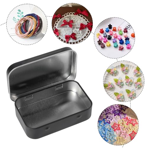 Image of 4 Pack 4 x 2.5 x 0.9 Inch Black Metal Hinged Tin Box Hinged Rectangle Box with Lid Small Mini Empty Iron Storage Portable Home Organizer Containers for Drawing Pin Candies Jewelry Crafts