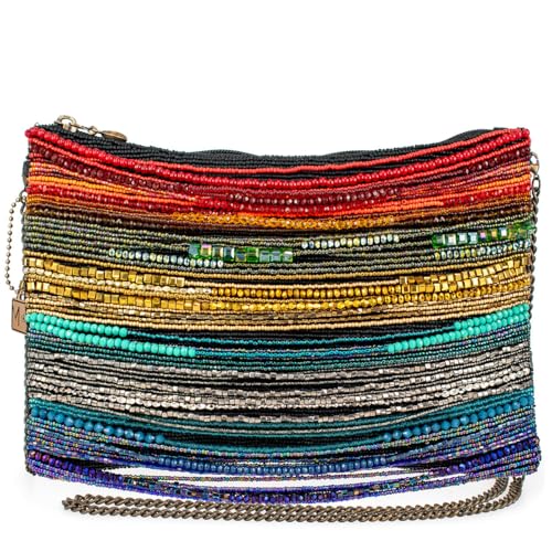 Mary Frances Rainbow Radiance Beaded Crossbody Handbag Colorful Evening Clutch Purse with Removable Strap, Multicolor
