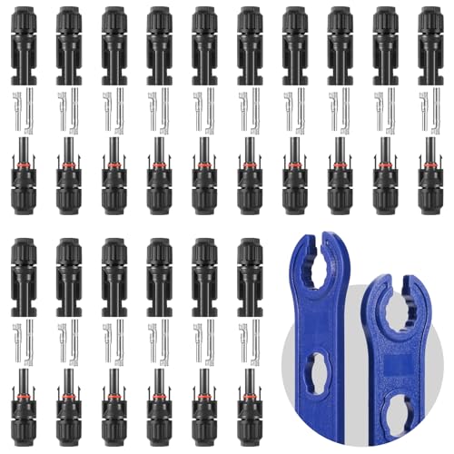 EXBKAMY 32 PCS Solar Panel Connectors MC4, 16 Pairs Male/Female + 2 Wrenches IP67 Waterproof 1000V/30A Solar Connectors，for Solar Power Systems (10AWG)