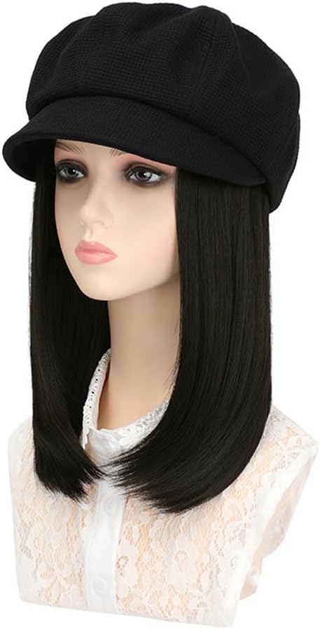 Hat Wig Wig Hat Removable Hat Wig Adjustable Removable Wig Hat Women's One-Piece Fashionable Short Straight Hair Octagonal Hat Wig Caps for Women (Color : C)