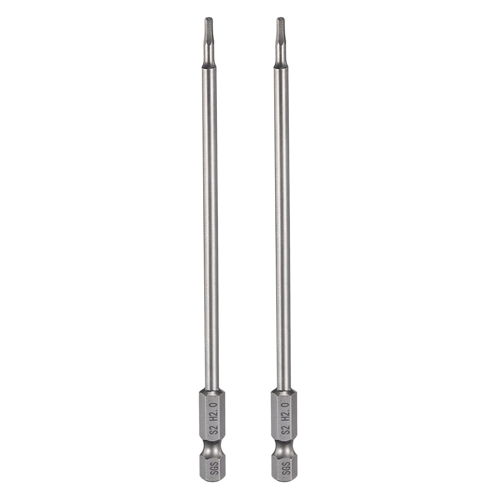 sourcing map 2pcs H2.0 Hex Head Drill Bit Wrench 2mm Metric Flat Tip 1/4" Hex Shank 150mm (6") Long Magnetic Hexagonal Screw Driver Socket Industrial Screwdriver Power Bits
