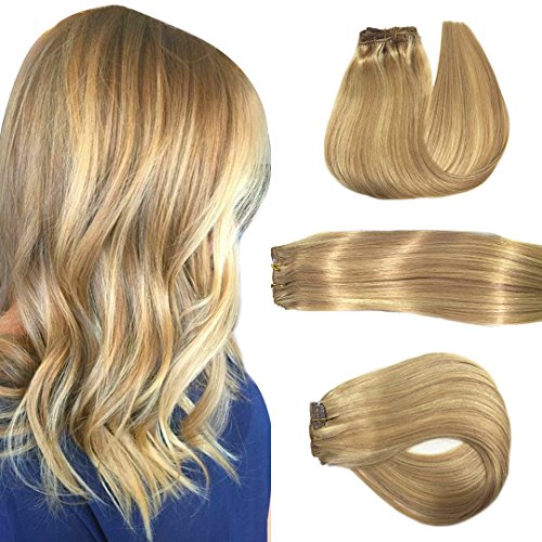 PoleStar 70 Gram Clip in Hair Human Hair Extensions 7 Pieces Silky Straight Weft Remy Virgin Hair 16 Inches, 2Colors, 27-613