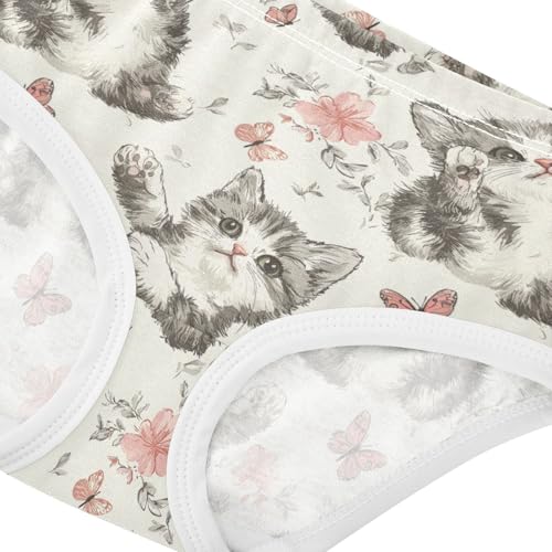 ZZKKO Cute Kitten Cat and Butterfly Girls Underwear Toddler Panties for Girls Comfort Brief Size 2T-8Y3