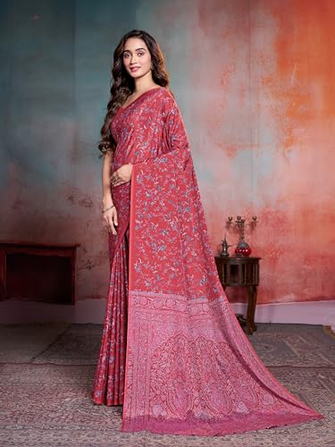 Image of Garden Vareli Floral Print Crepe Saree With Unstitched Blouse Piece