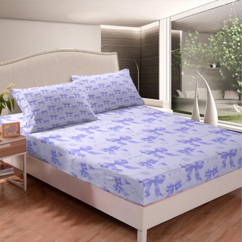 Parure de lit simple motif nœud mignon et graffitis violets avec 3 pièces