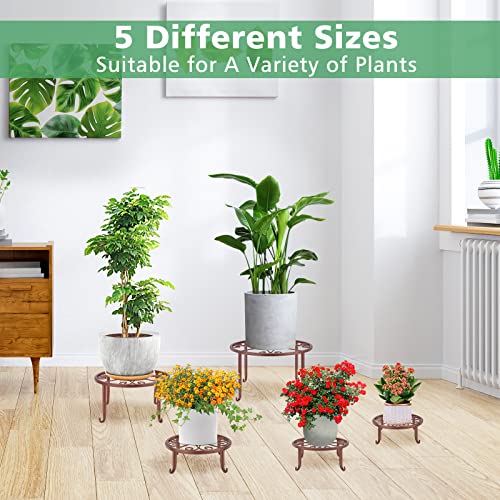 5 Pack Brown Metal Plant Stand For Outdoor Indoor Plants, Bronze Heavy Duty Flower Pot Stands For Multiple Plant, Rustproof Iron Round Plant Shelf For Planter, Potted Plant Holder For Garden Home #TOP1
