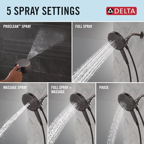 Image of Delta 5-Setting In2ition 2-in-1 Dual Shower Head with Handheld High Pressure ProClean Spray, Oil Rubbed Bronze Detachable Shower Head with Hose, 1.75 GPM Flow Rate, Venetian Bronze 75548RB