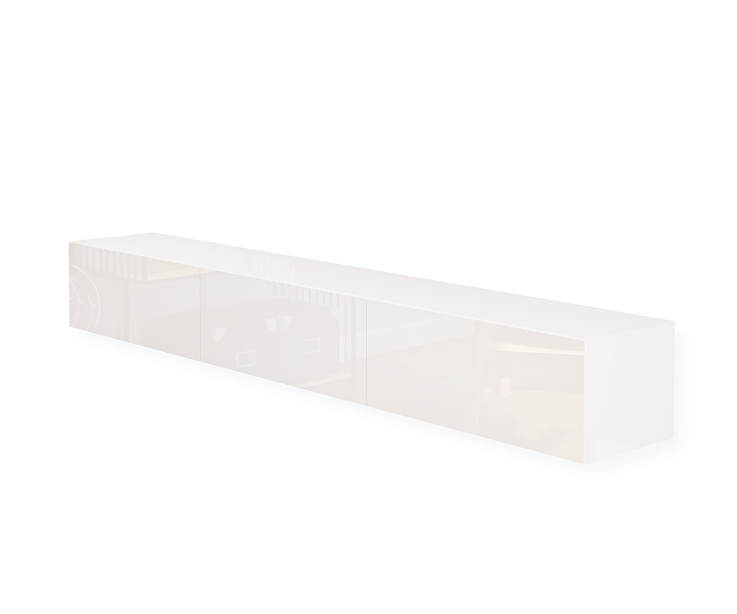 Wohnwand Weiß Full Hochglanz TV Lowboard 270 cm Hängeschrank TV Board Hängend Schrank Fernsehschrank TV Bank Wohnzimmer Möbel Modern Wandschrank