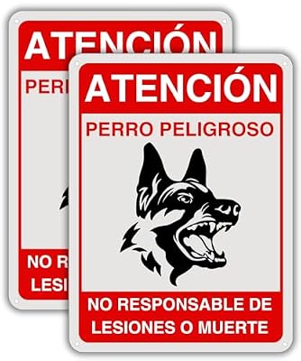LEIASA | Cartel Perro Peligroso - 21x28 cm - Aluminio Reflectante - Grosor 0.8 mm - Señal Cuidado Perros - Impresión UV - Cuidado Perro - 2 Unidades (2 Carteles Perro Peligroso)