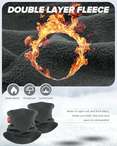 Aegend Neck Warmer for Kids 2 Pack, Double-Layer Fleece Ski Neck Gaiter for Boys Girls Youth Winter Cold Weather Scarf3