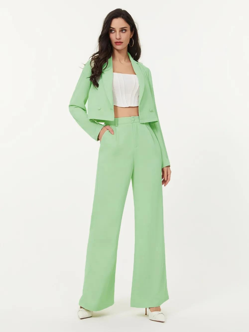KOTTY Women's Co-ords Solid Dress Set Light Green 2