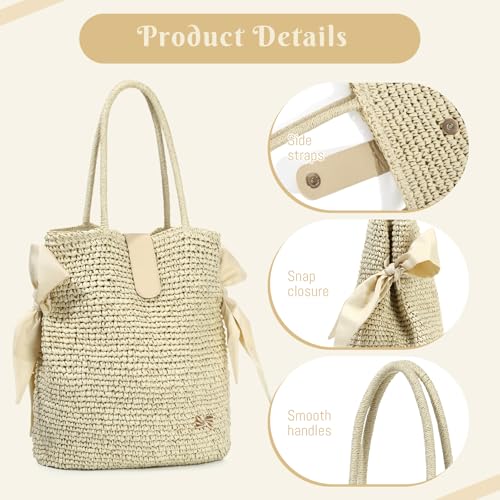 Bolso Tote de Paja para Mujer, Grande, Casual para Playa miniatura 7