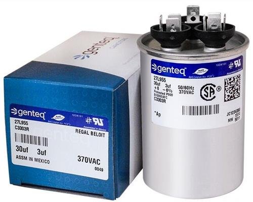 (2) Pack - GE 27L955-30 + 3 uf MFD 370 Volt VAC Genteq Replacement Round Dual Run Capacitors