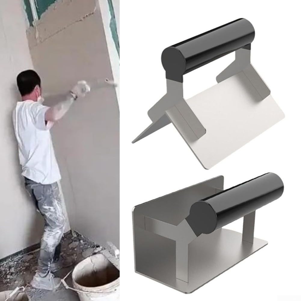 Cazzuola angolare, confezione da 2 attrezzi per angoli per cartongesso in acciaio inox, per finitura esterna e interna in calcestruzzo, bordo liscio con manico ergonomico, muratori professionali e