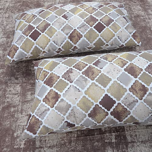 Image of Huesland 210 TC Pure Cotton Premium Bedsheet for Double Bed King Size with 2 Pillow Covers | 108x108 inch | Brown, Beige & Taupe