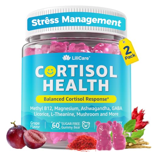 Cortisol Gummies for Women & Men Sugar Free Cortisol Reducer Supplements w/ Magnesium Ashwagandha Mushroom L-theanine Rhodiola Vitamin B6 B12 for Cortisol Detox Relax Sleep Support 2 Pack