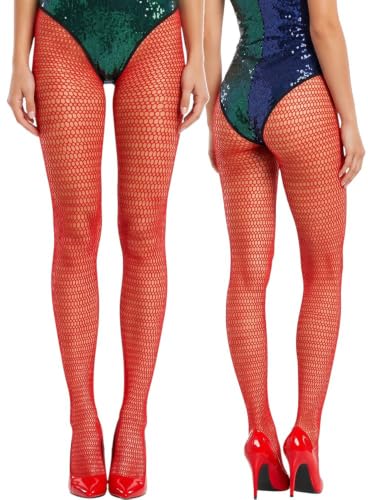 Image of ToBeInStyle Women's Huge Net Diamond Shape Pantyhose Stockings - Classic Red