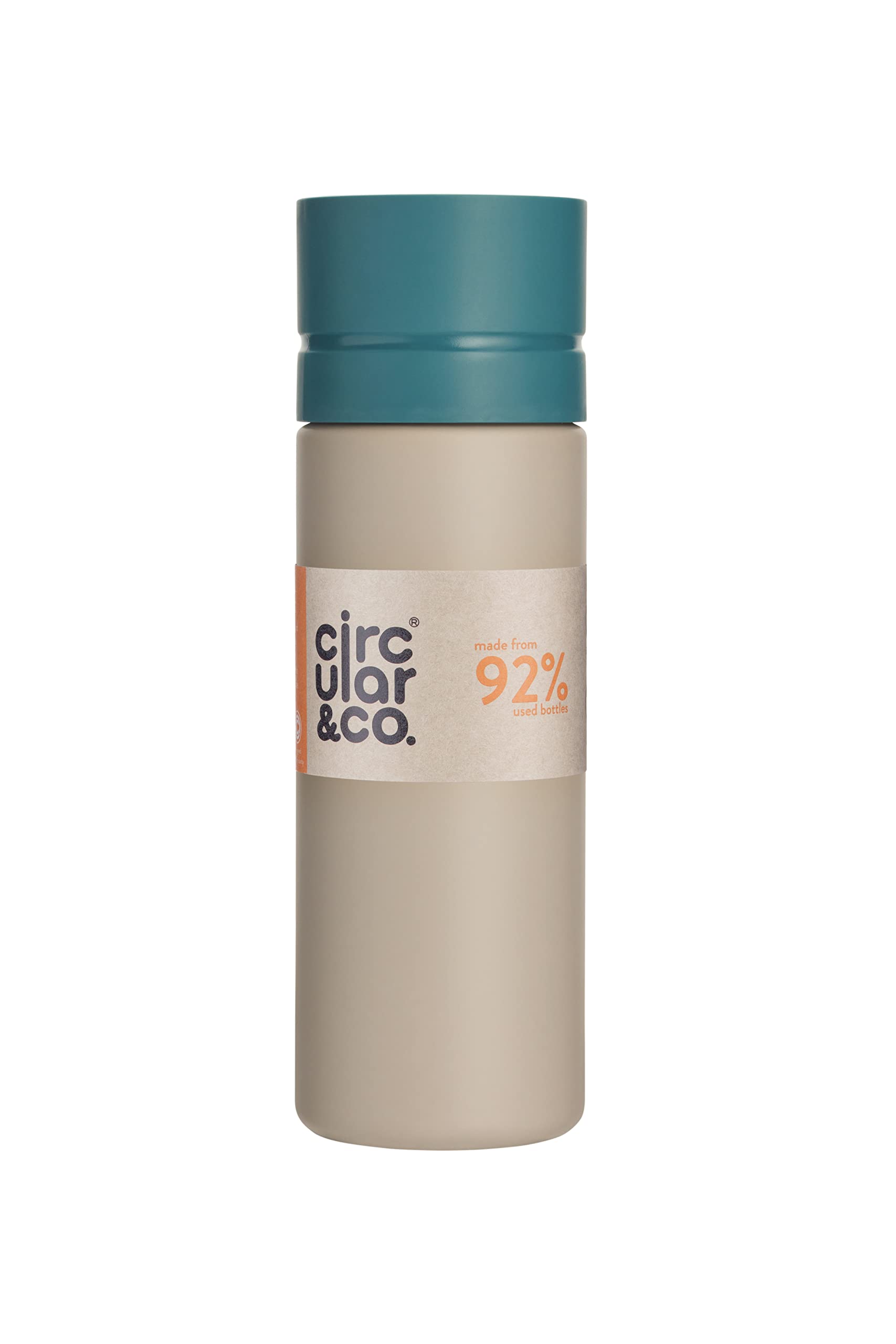 Circular and Co Leakproof 600ml Reusable Water Bottle made from 92% Single-Use Bottles (Chalk Bottle & Teal Lid)