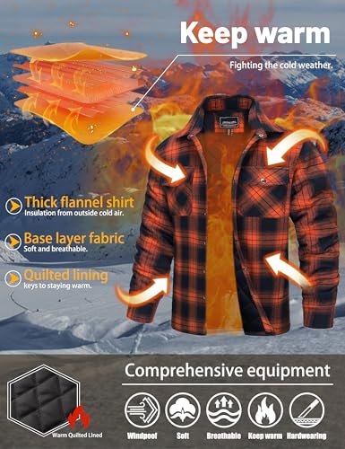Image of TACVASEN Men's Flannel Shirt Quilted Lined Theraml Winter Coat Button Down Insulated Flannel Shirts Jacket