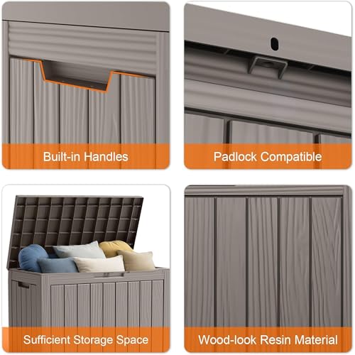 Image of 45 Gallon Waterproof Resin Deck Box, UV Resistant Outdoor Storage for Garden, Patio, Porch, Delivery(Grey,45 Gallon)