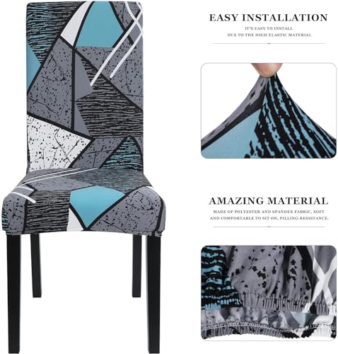 Image of Styleys Chair Covers for Dining Room, Stretch Dining Chair Cover, Washable Spandex Kitchen Chair Slipcovers (Set of 6, Grey /Blue Prism, SD3208)