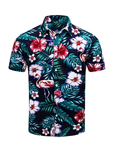 Jolicloth Hawaiihemd Herren Kurzarm Hemd Männer Sommer Freizeithemd Blumen Print Schwarz L Cover